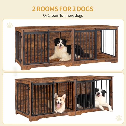 78 Inch Dog Cage Furniture for 2 Dogs, Extra Large Breed Double Dog Crate Furniture, XXL Thick Wooden TV Stand, Dog Kennel Furniture with Divider