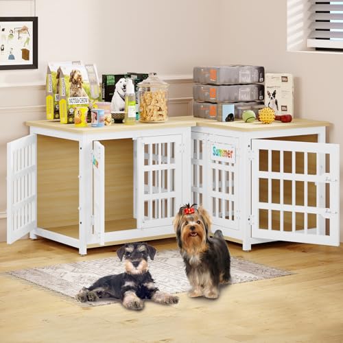 EasyCom 48"/42"/33" Dog Crate Furniture with Name Tag, Heavy Duty Dog Kennel Indoor for Large Dogs