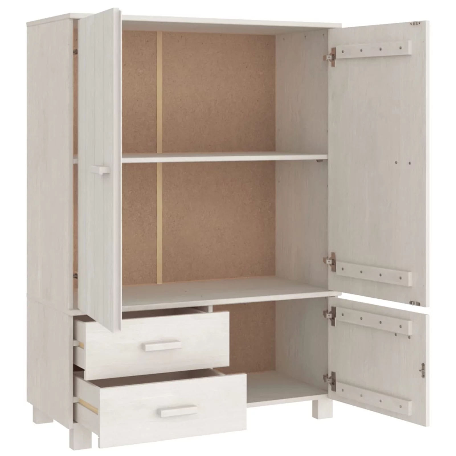 Dcenta Wardrobe with Storage Compartment, Doors and Drawers, Pine Wood Clothes Organizer