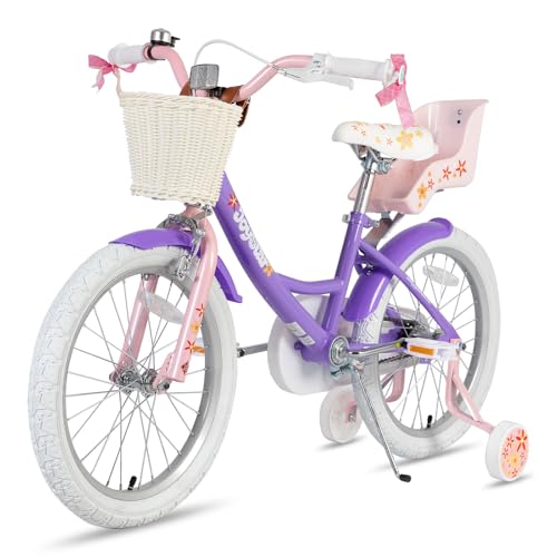 JOYSTAR Unicorn Kids Bike for Girls Ages 2-9 Years Old, 12 14 16 18 Inch Kids Bike with Training Wheels, Doll Seat, Streamers and Basket