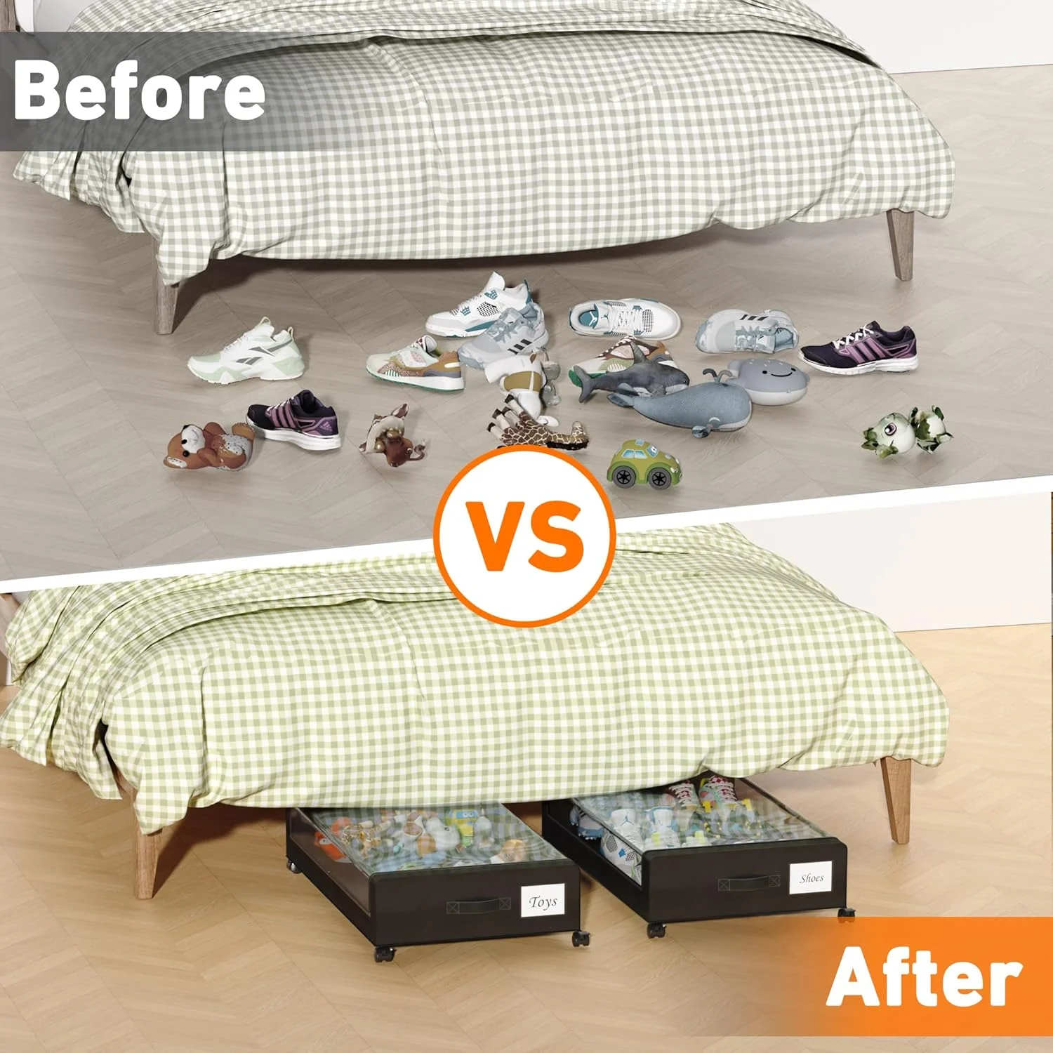 Under Bed Storage with Wheels, 2-Pack Under Bed Storage Containers with Clear Lids, XXL 60L Under the bed storage Organizer Bins