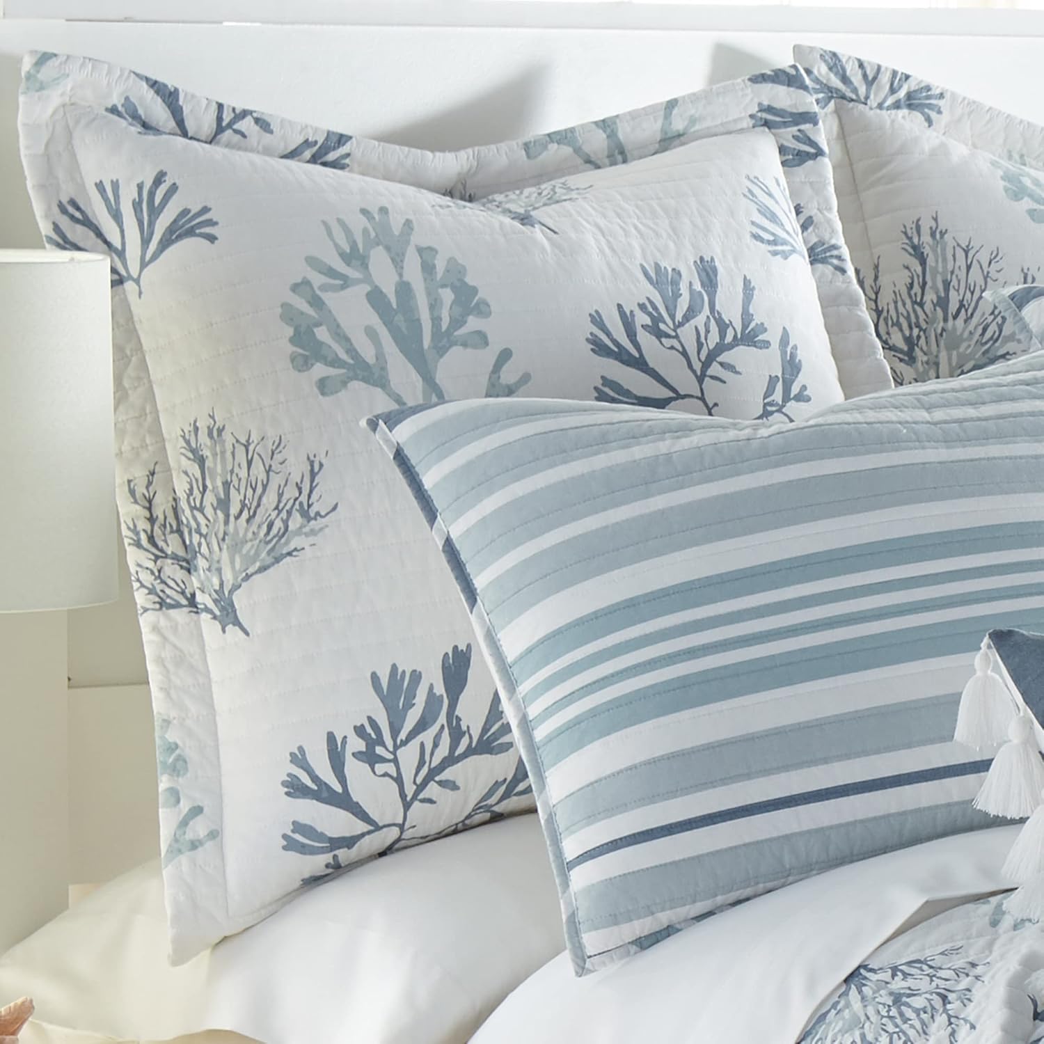 Levtex home - Truro - Euro Sham (26x26in.) - Tropical Coral in Shades of Blue - No Quilted