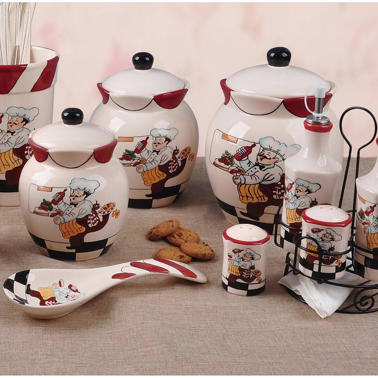 Lorren Home Trends Chef Ceramic 3 Piece Deluxe Canister Set