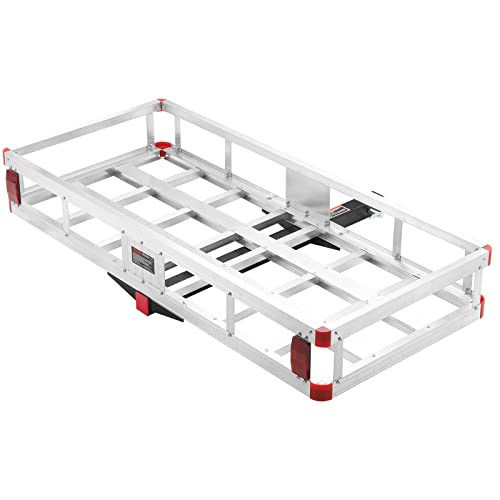 VEVOR 50 x 29.5 x 8.7 inch Hitch Cargo Carrier, 500lbs Capacity Trailer Hitch Mounted Cargo Basket, Aluminum Luggage Carrier Rack with Folding Ramp