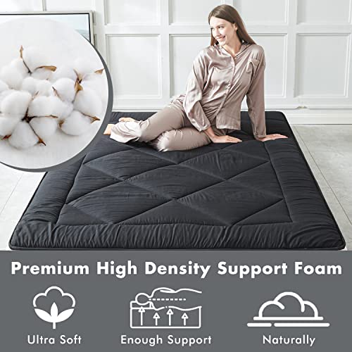 Japanese Floor Mattress Futon Mattress, Thicken Sleeping Mattress Foldable & Portable Roll up Camping Mattress, Coffee Full