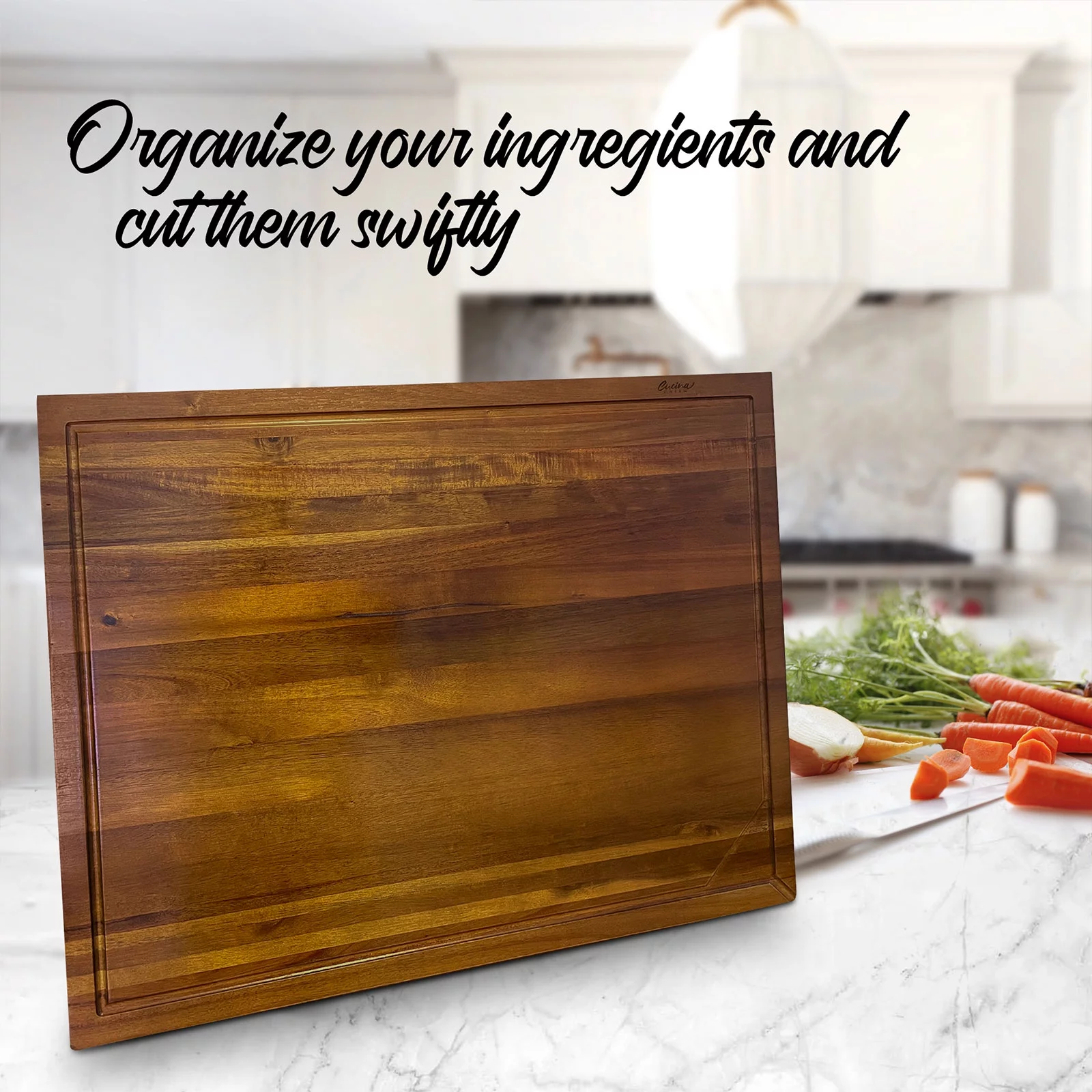 Cucina Green 30 inches Noodle Board, Cutting Board, Stove Top Cover, Charcuterie, Acacia Wood Adjustable Legs