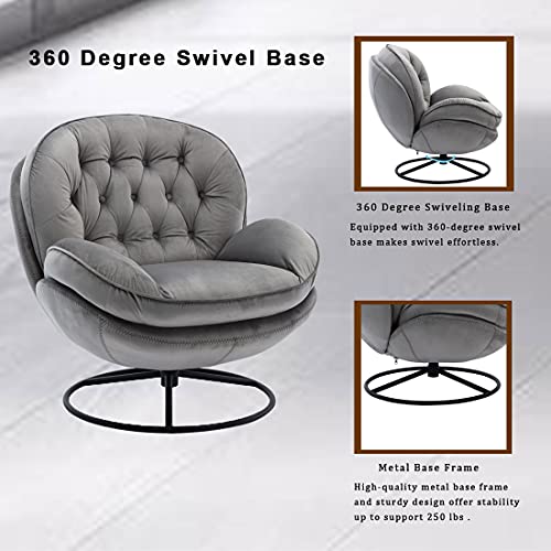Baysitone Velvet Swivel Accent Chair with Ottoman Set, Modern Lounge Chair with Footrest, Comfy Armchair with 360 Degree Swiveling for Living Room