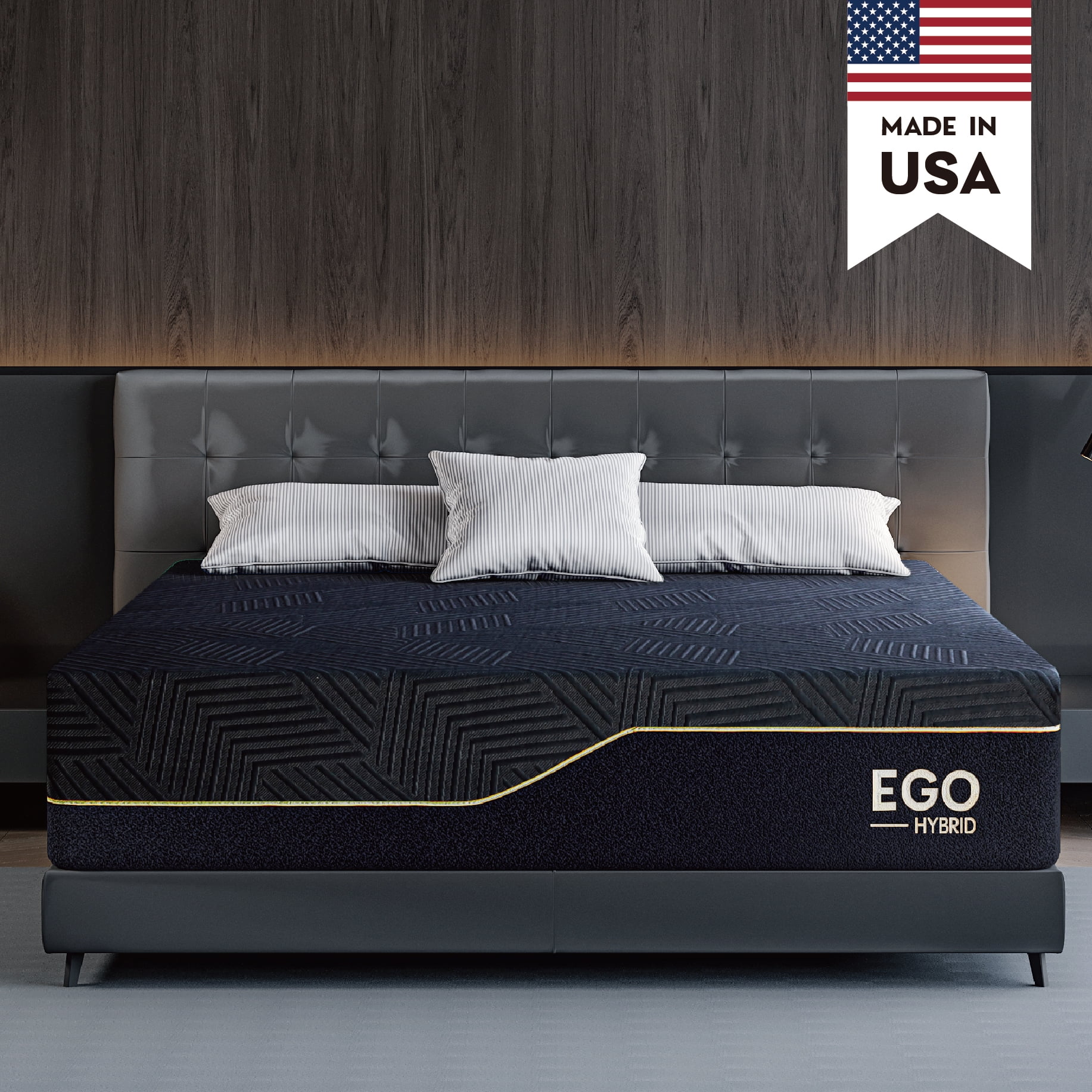 MLILY Ego Black 14 inch Hybrid Mattress, King Size Memory Foam Mattress and Pocket Spring