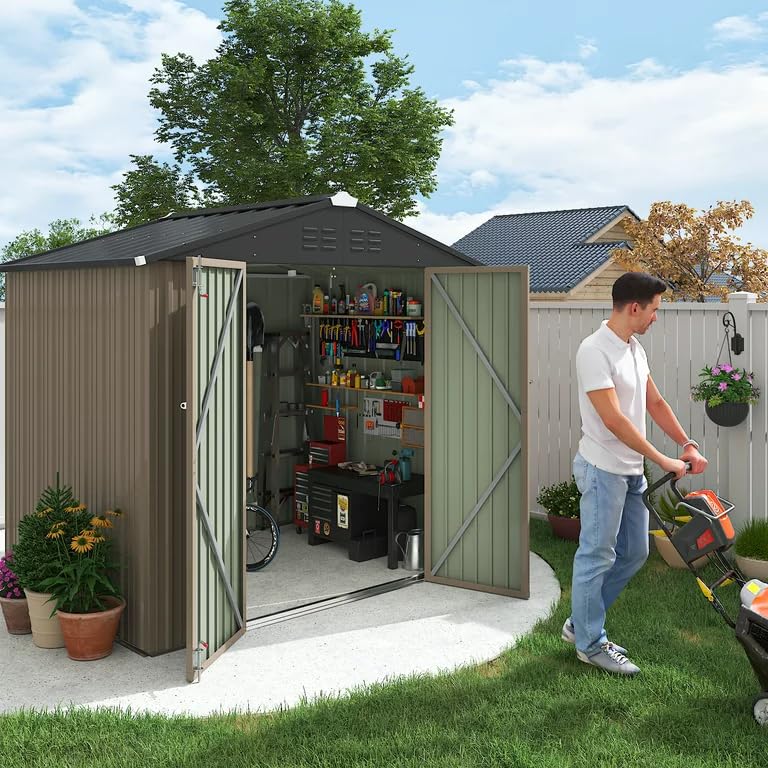 Flamaker Storage Shed Waterproof Metal Garden Shed with Lockable Door Utility Tool Shed Outdoor Storage for Backyard, Patio and Lawn (5 x 3 FT)