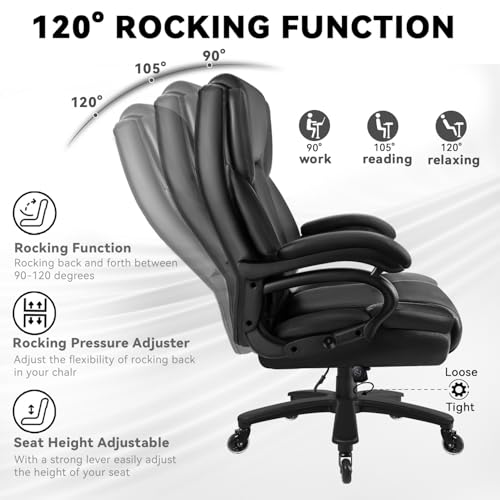 Big and Tall Office Chair 500lbs, Heavy Duty Executive Office Leather Chair for Heavy People