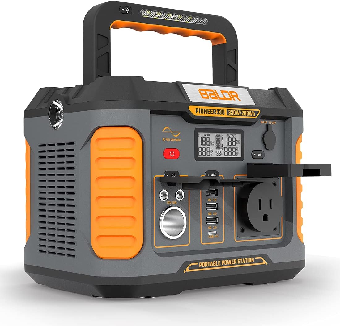 BALDR Portable Power Station 330W, 288Wh Emergency Backup Lithium Battery Solar Generator