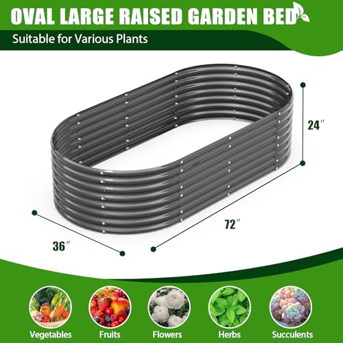 A ANLEOLIFE 8X4X1.5 ft Galvanized Raised Garden Beds Outdoor, Oval Large Metal Planter Box for Planting Vegetables Flowers Herb
