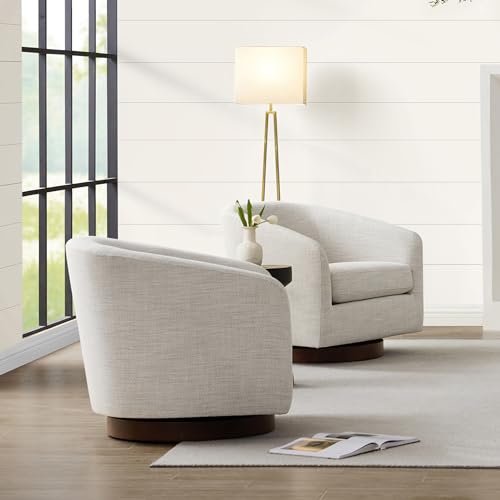 CHITA Swivel Accent Chair, FSC Certified Upholstered Fabric Barrel Chair for Living Room, Fully Assembled, Flax Beige