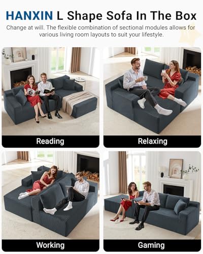 105 Inch Cloud Sectional Couch,Modern Modular Sectional Sofa with Deep Seat,Corduroy Boneless Couches with L-Shape Chaise for Living Room Bedroom