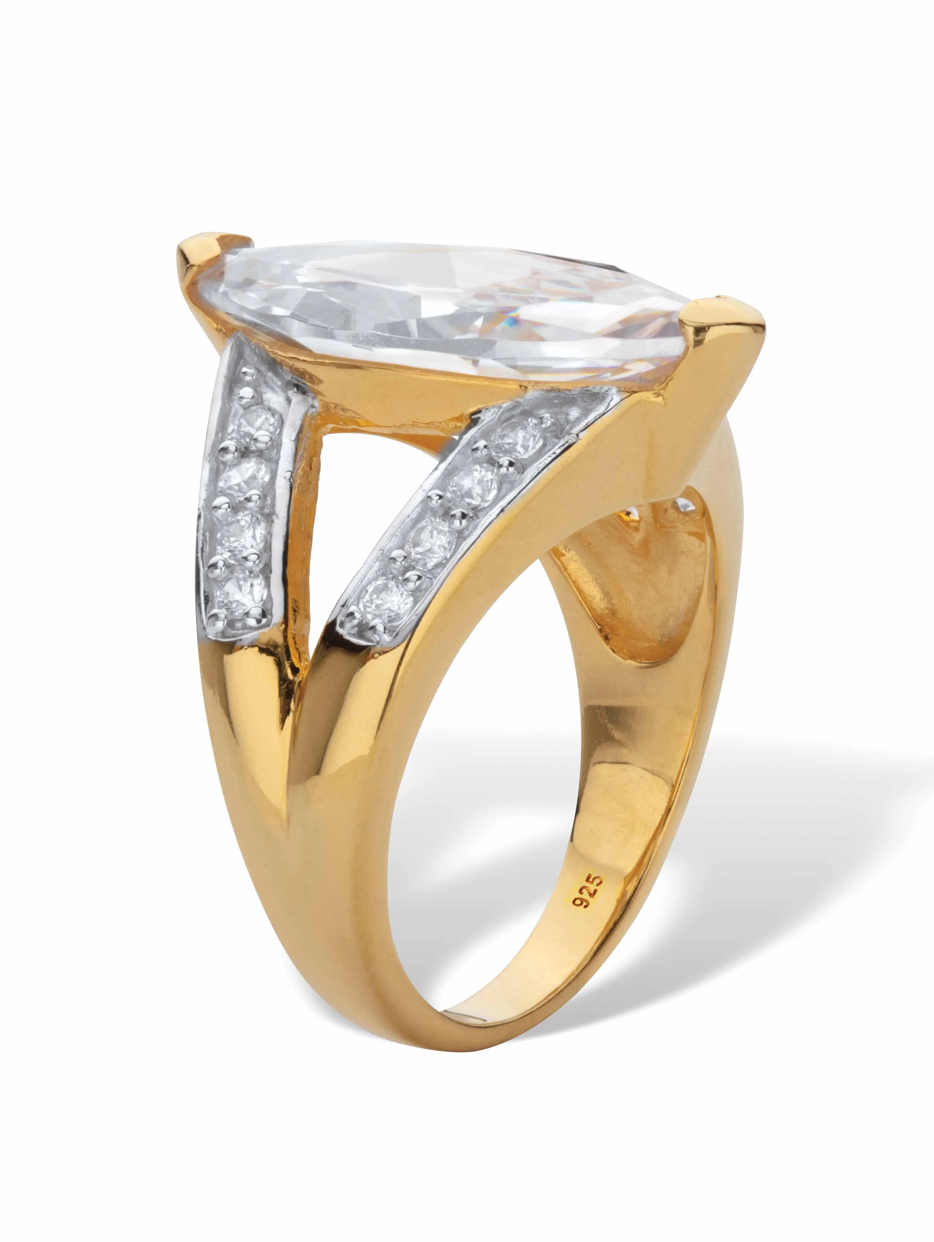 PalmBeach Jewelry Marquise Cut Cubic Zirconia Engagement Ring 8.14 TCW 18K Yellow Gold Plated Sterling Silver