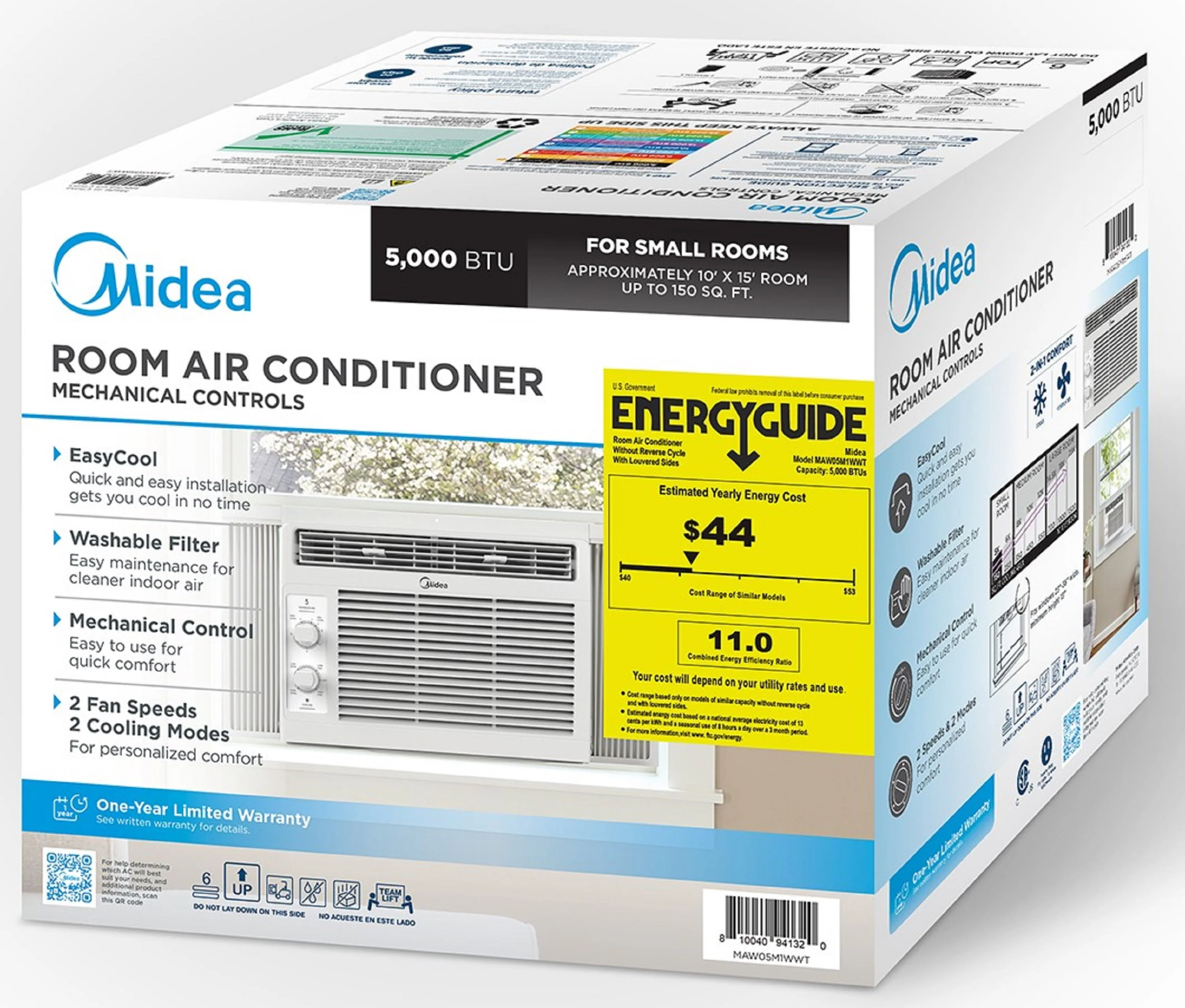 Midea 5,000 BTU 150 Sq ft Mechanical Window Air Conditioner, White, MAW05M1WWT