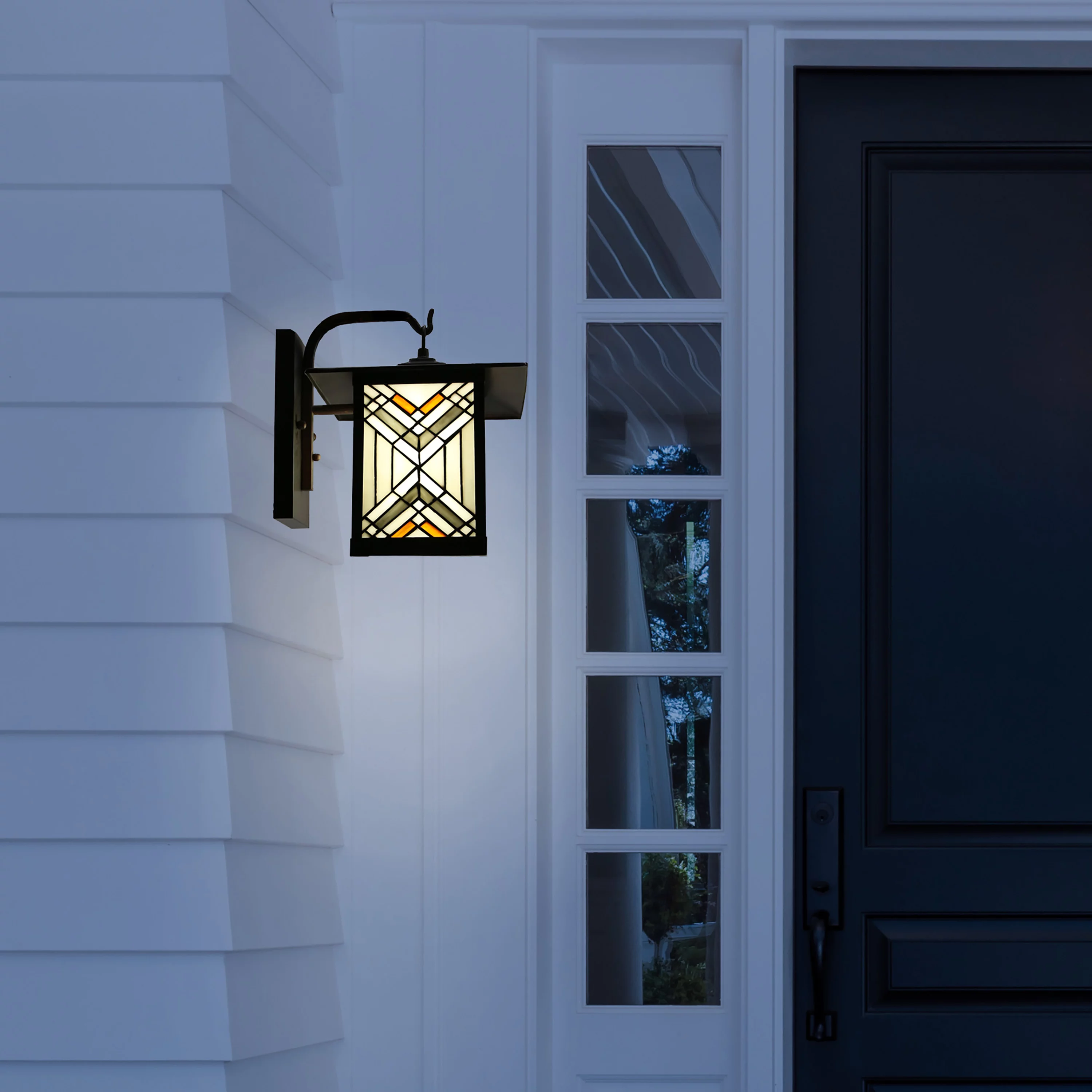 River of Goods Mission Hill 1-Light Bronze Outdoor Mission Stained Glass Wall Sconce