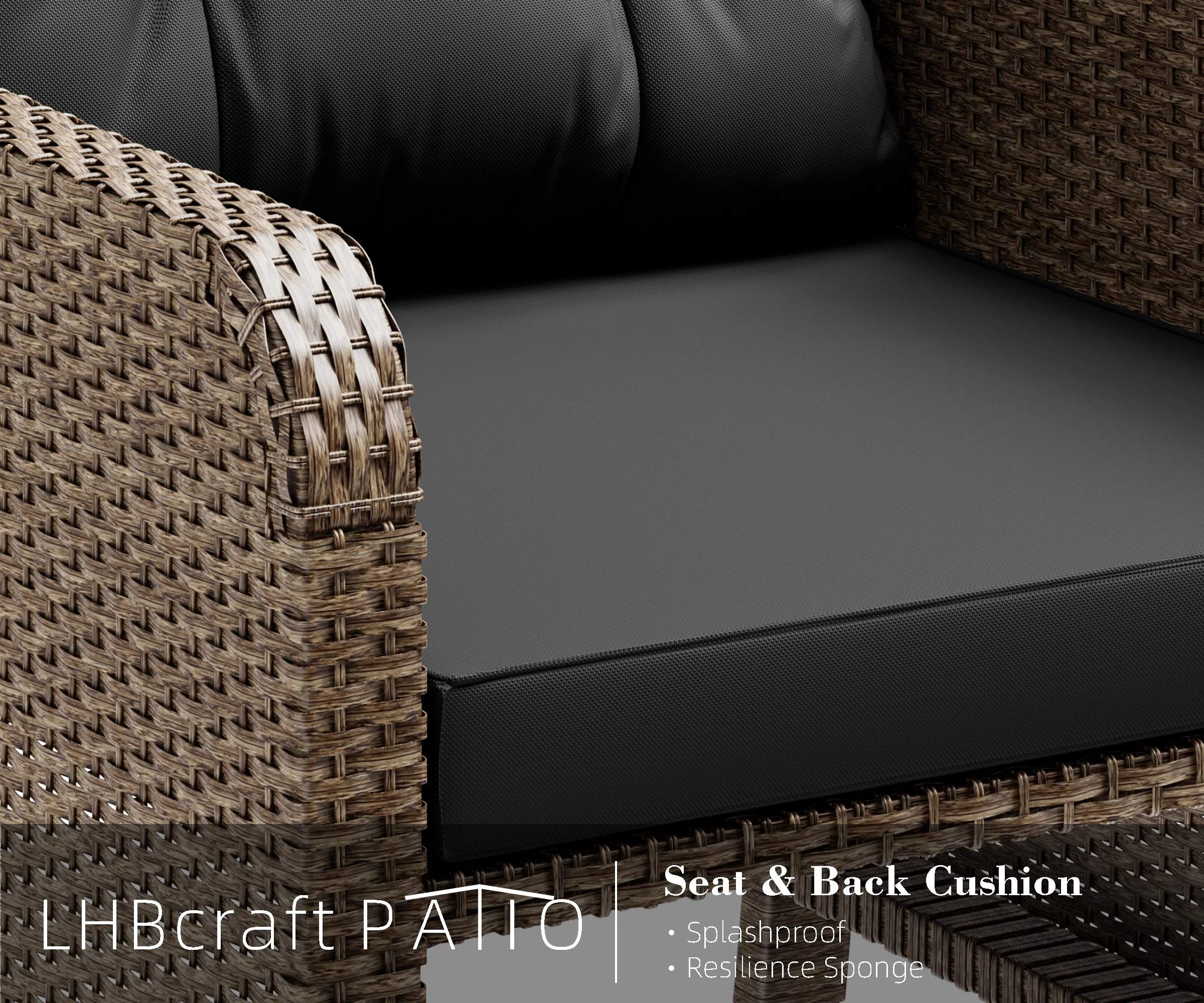 LHBcraft Balcony Furniture 5 Piece Patio Conversation Set, PE Wicker Rattan Outdoor Lounge Chairs with Soft Cushions 2 Ottoman&Glass Table for Porch