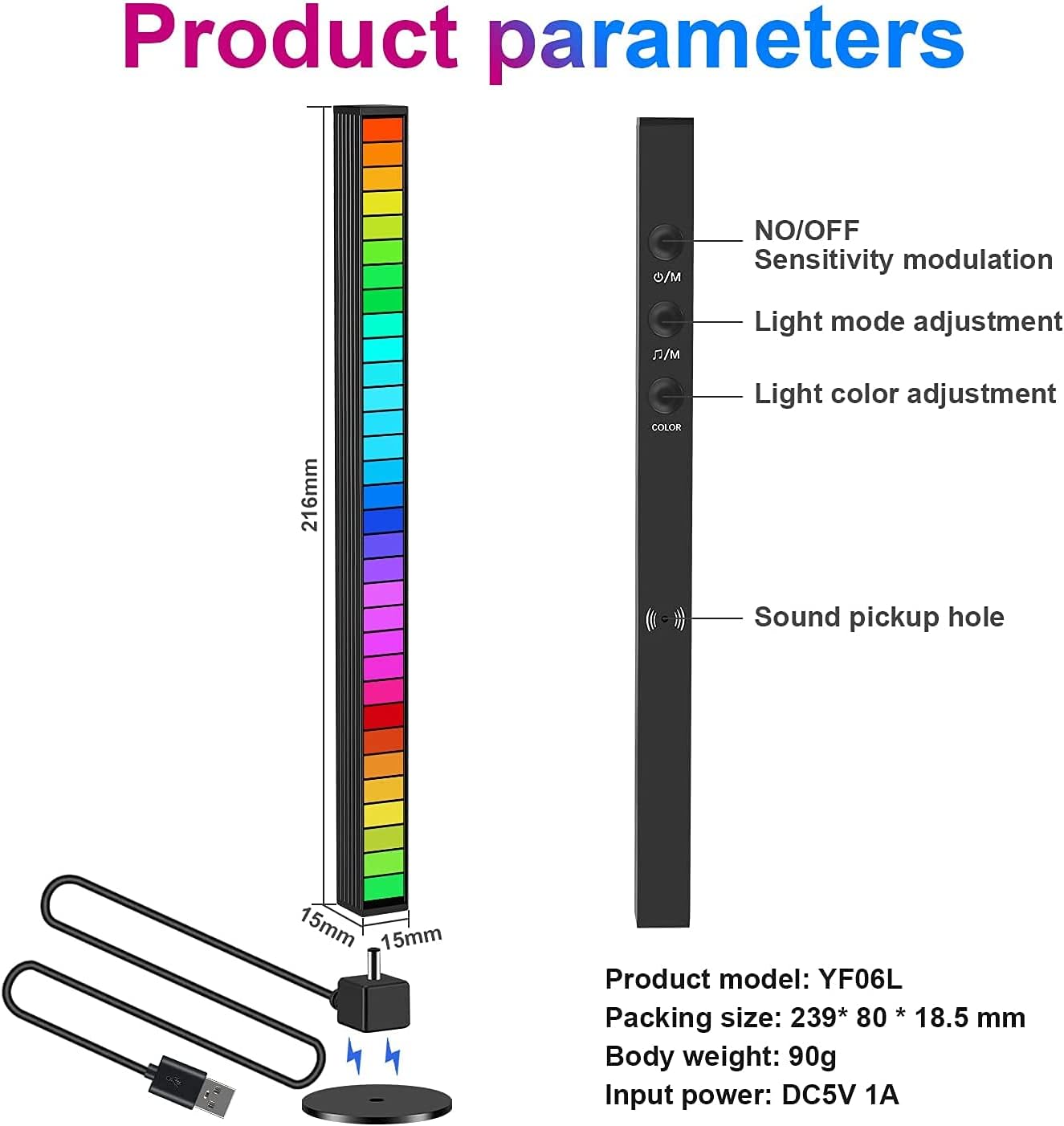 Music Level Indicator Aluminum Bar Voice Sound Control Audio Spectrum RGB Light LED Display Rhythm Pulse (1 Pack)