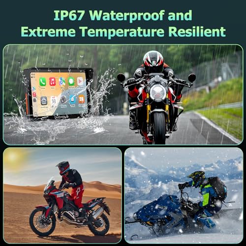 722 7-Inch Motorcycle GPS Navigation System with Apple CarPlay & Android Auto, Waterproof Touchscreen, Bluetooth, IP67 Waterproof for Motorbike