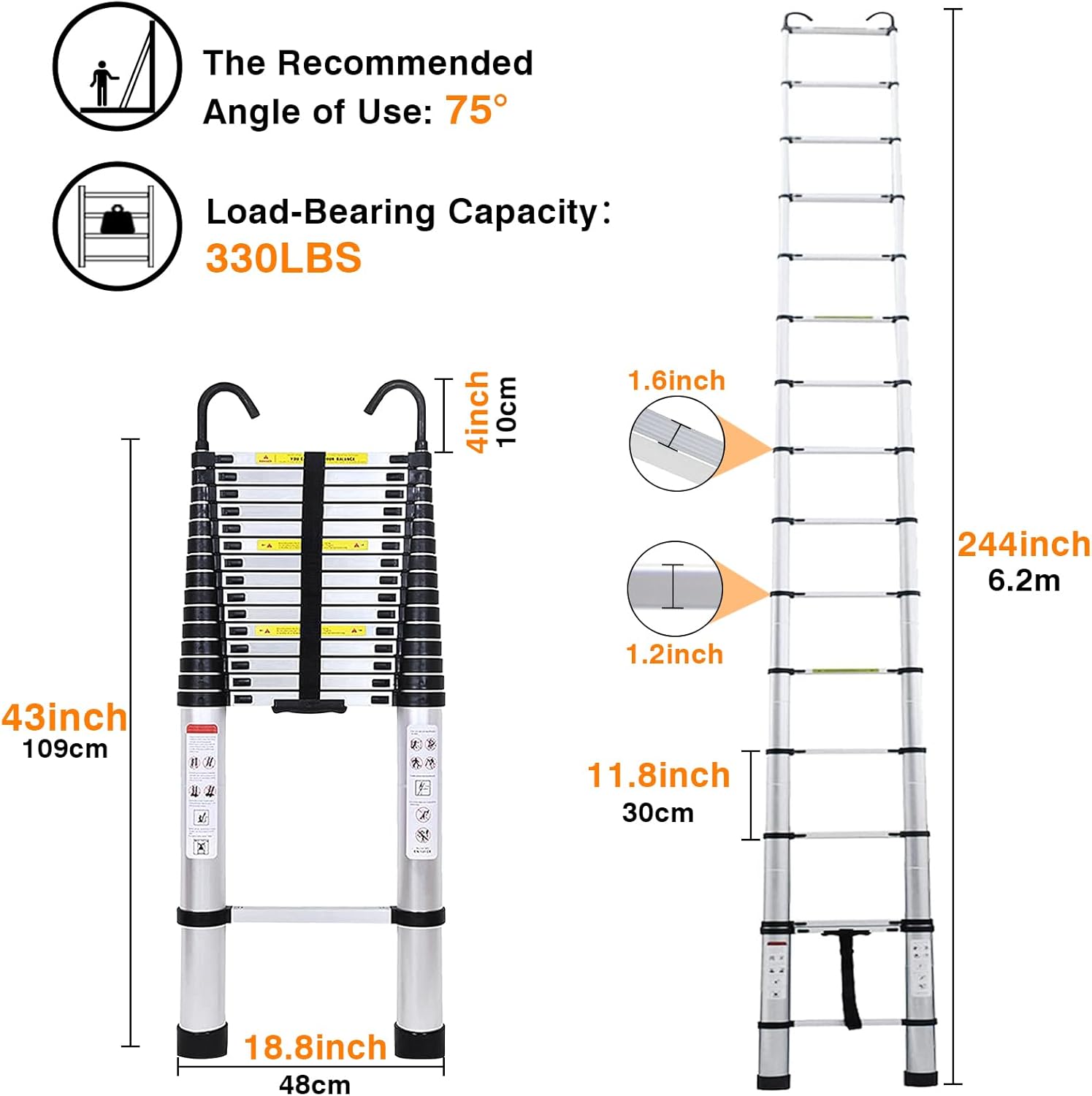 Aluminum Telescoping Ladder 20 FT Portable Extension Ladder - Multi-Purpose Lightweight Folding Ladder RV Collapsible Ladder, Anti-Slip Attic Ladder