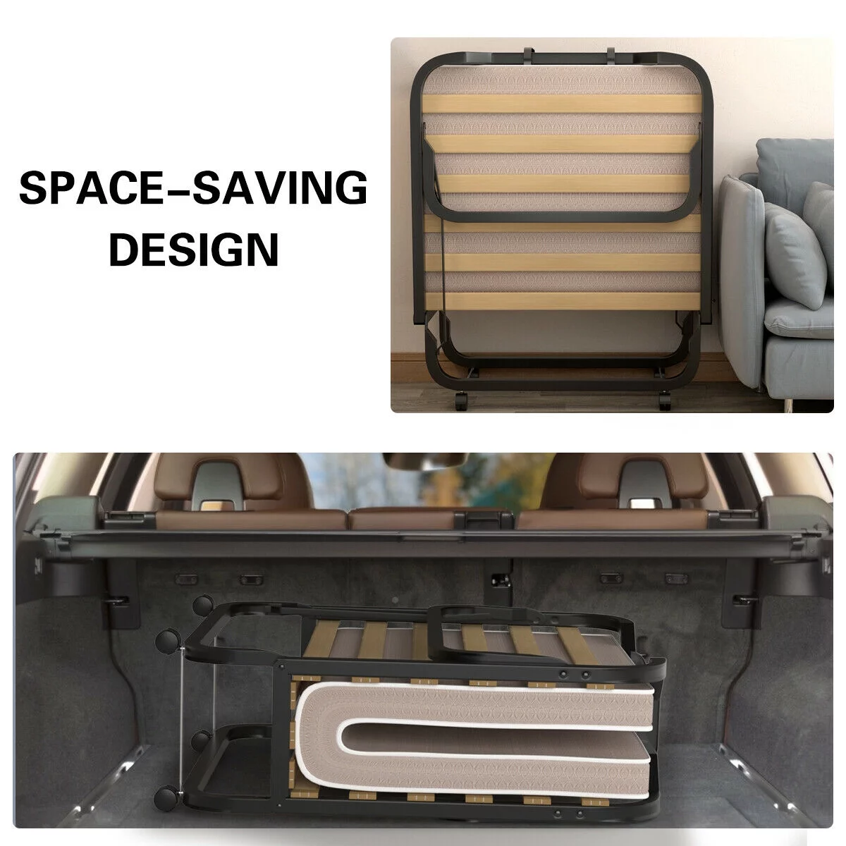 Folding Bed with Memory Foam Mattress, Portable Guest Bed with Sturdy Frame for Kids Adults Home and Office