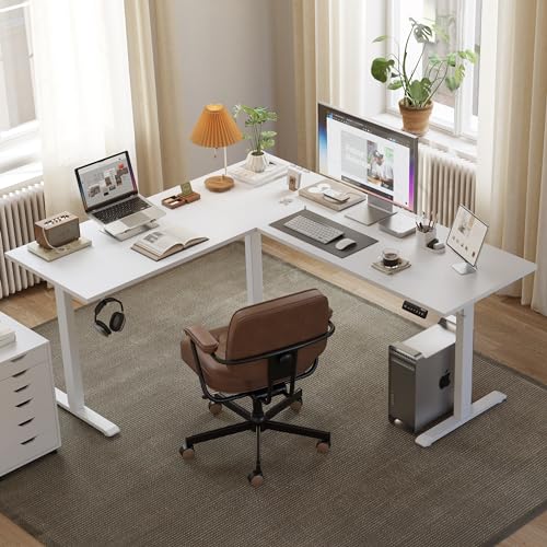Agilestic L Shaped Electric Standing Desk with 2 Drawers, 63 Inch Ergonomic Adjustable Height Desk with Storage