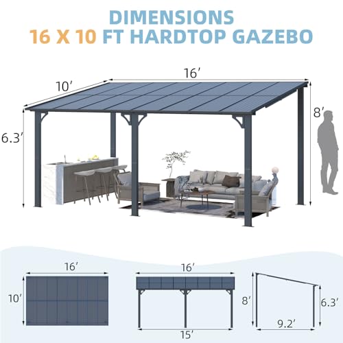 AECOJOY 10&rsquo; x 10&rsquo; Gazebo, Wall Mounted Gazebos Pergola on Clearance, Outdoor Patio Lean to Gazebo Awnings for Deck, Porch