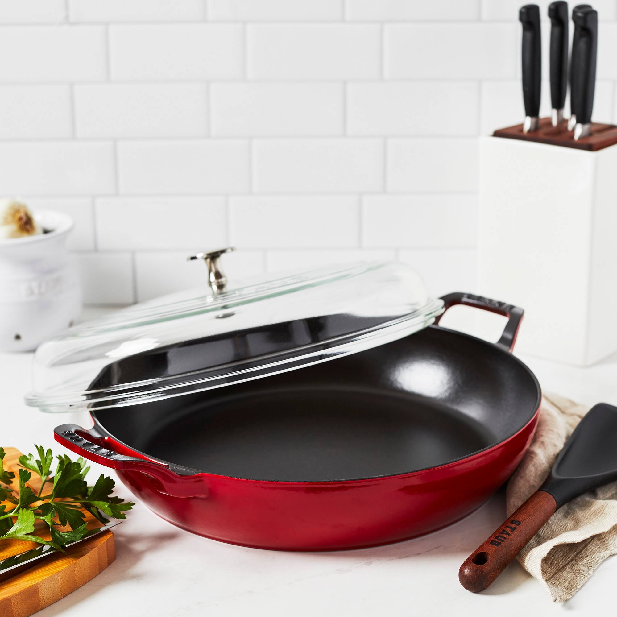 Staub Cast Iron 3.5-Quart Braiser with Glass Lid - Cherry