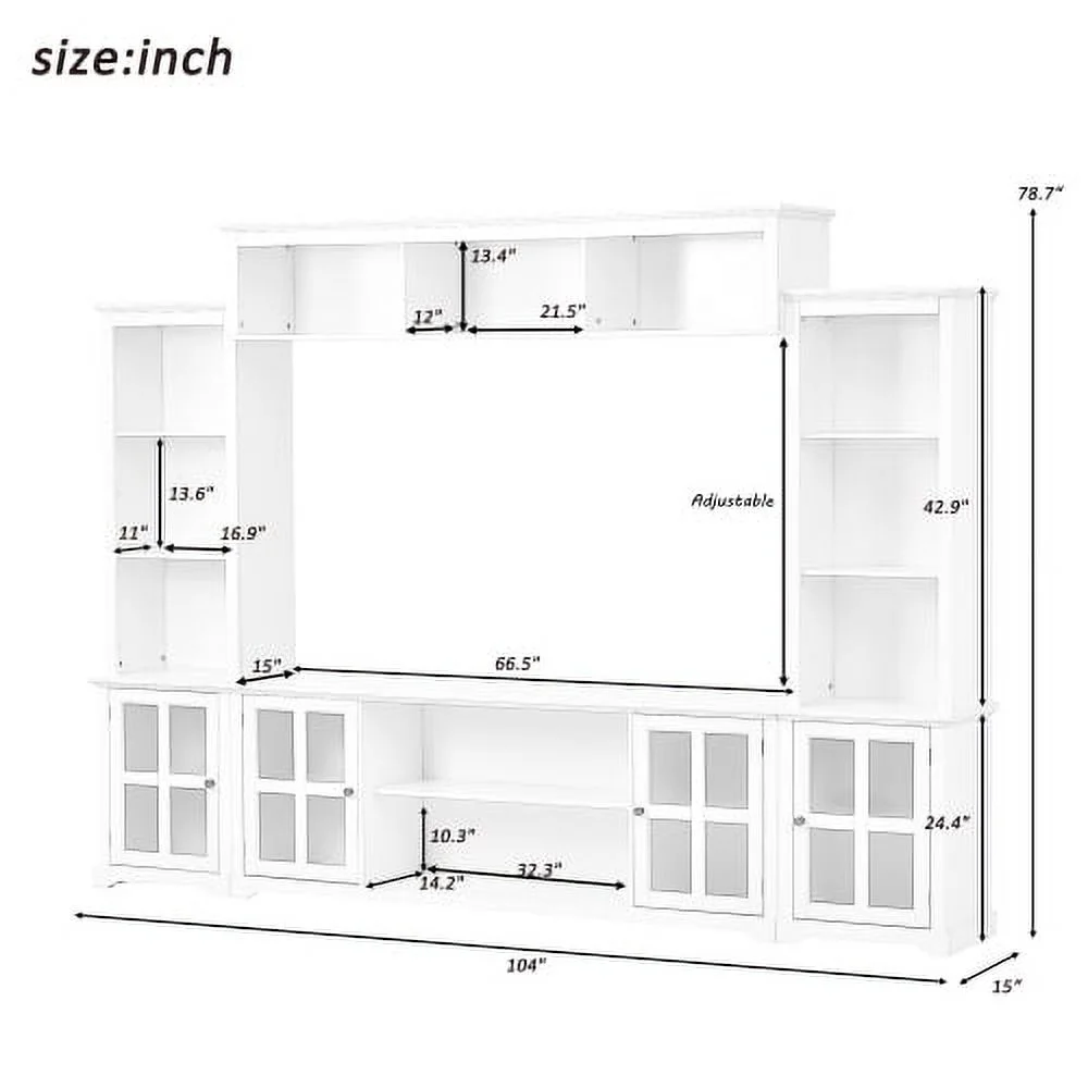 Minimalism Style Entertainment Wall Unit with Bridge, Modern TV Console Table for TVs Up to 70", Multifunctional TV Stand with Tempered Glass Door