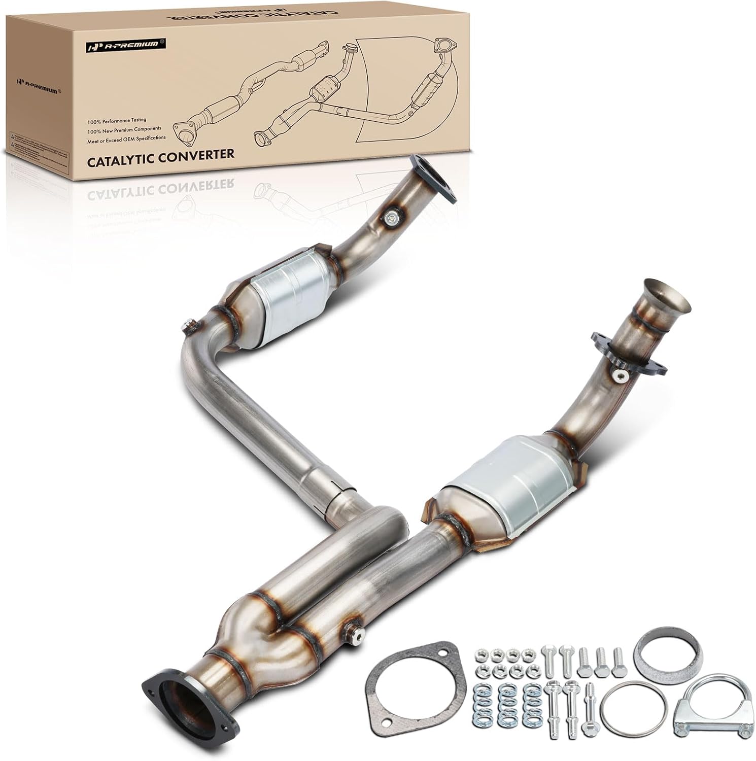 A-Premium Catalytic Converter Kit Direct-Fit Compatible with Chevy, GMC & Cadillac Models - Avalanche, Silverado, Suburban, Tahoe, Sierra, Yukon