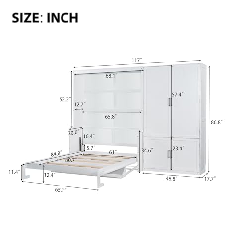 Queen Size Murphy Bed Wall Bed with Desk and Closet,Drawers and Shelves,for Small Spaces Studio Study Office Guest Room Use (Gray#Desk, Queen)