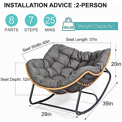 SWITTE Outdoor Rocking Chair, Oversized Patio Papasan Rocker, Comfy Wicker Reading Lounge, Indoor Egg Chair for Bedroom, Living Room, Porch, Garden