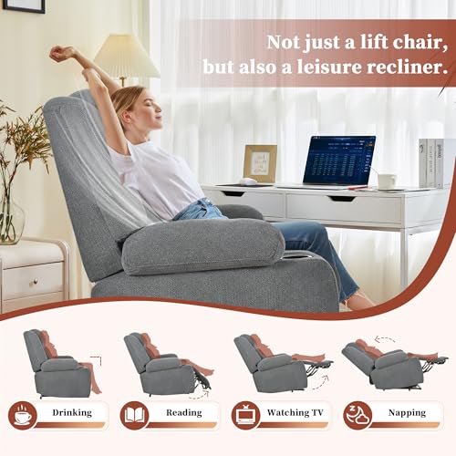 Small Power Lift Recliner for Elderly, Lift Chair Recliners, Electric Recliner Chairs for Seniors, Remote Control, Adjustable, Side Pocket (Navy Blue)