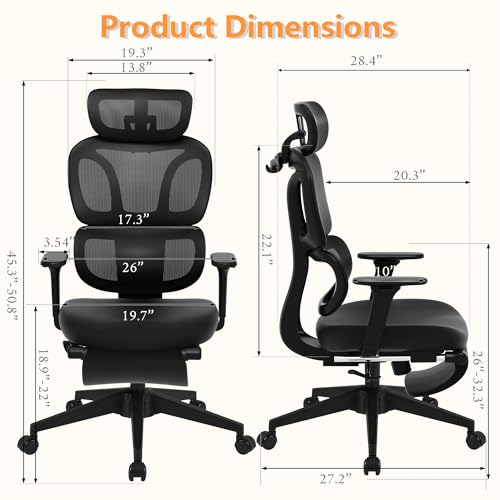 FLEXISPOT ErgoX Premium Ergonomic Office Chair with Footrest- Adjustable 3D Armrests, Dynamic Lumbar Support, Recline & Tilt Function, Mesh Seat