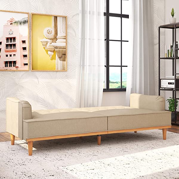 Mr. Kate Stella Vintage Convertible Sofa Bed Futon, Tan Linen