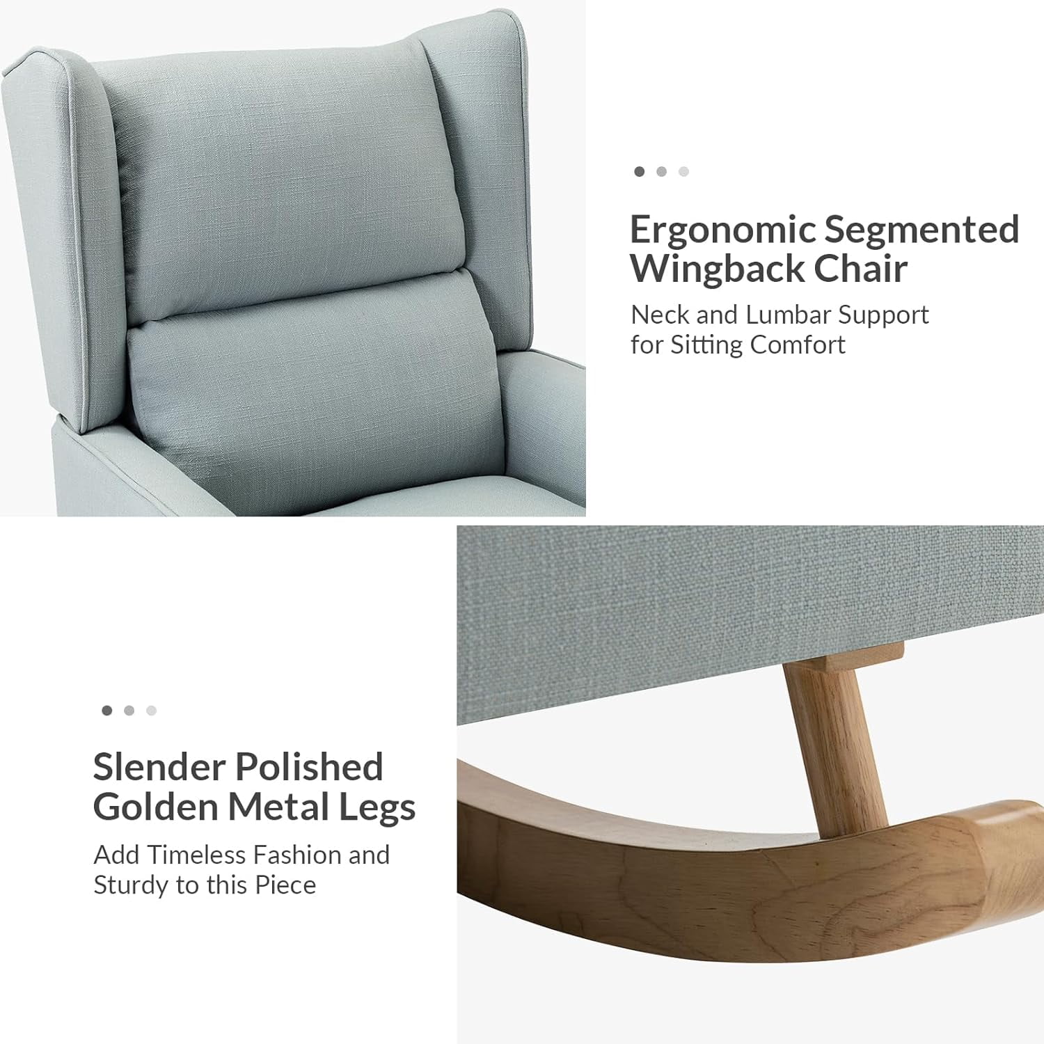 Modern Accent Rocking Chair Tufted Upholstered Linen Wingback For Nursery, Comfy Living Room Lounge Armchair