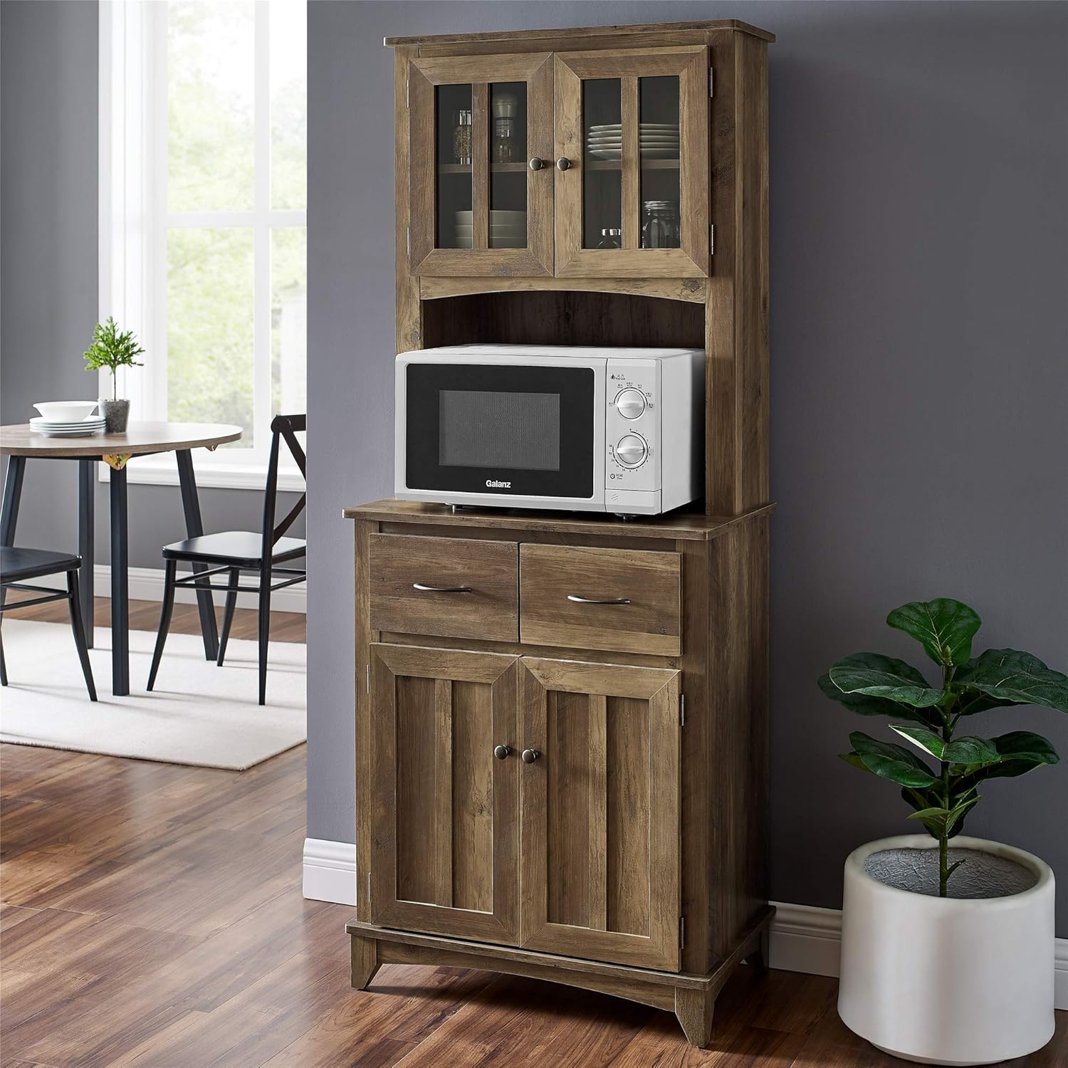 Home Source Gray Microwave Stand with Top and Bottom Cabinets