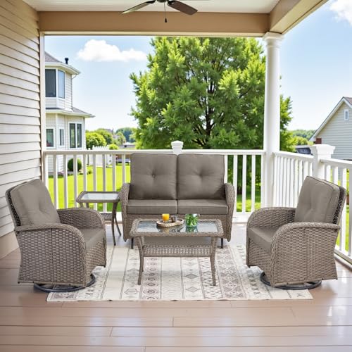 Patio Wicker Chairs Swivel Rocker - Outdoor Swivel Rocking Chairs Set of 2 with Rattan Side Table