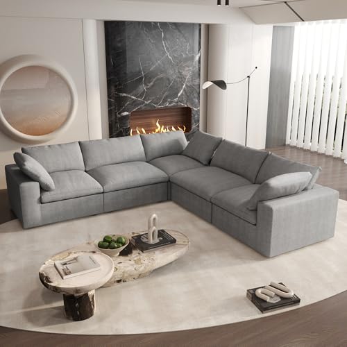 160.6" Cloud Couch Modular Sectional Sofa for Livingroom,Oversized Convertible Sofa with Storage Ottomans,6 Seat Wide Couches
