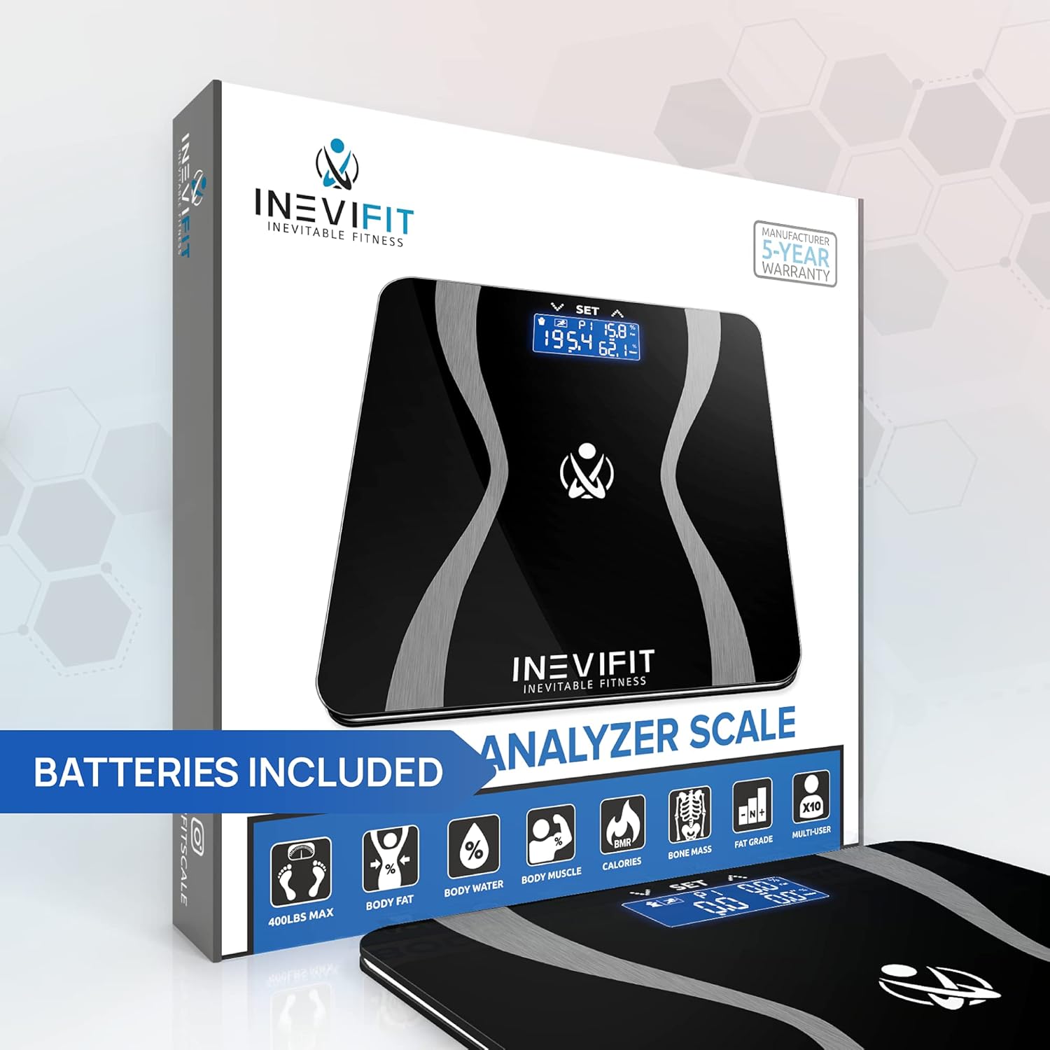 INEVIFIT Body-Analyzer Scale, Highly Accurate Digital Bathroom Body Composition Analyzer, Measures Weight, Body Fat, Water