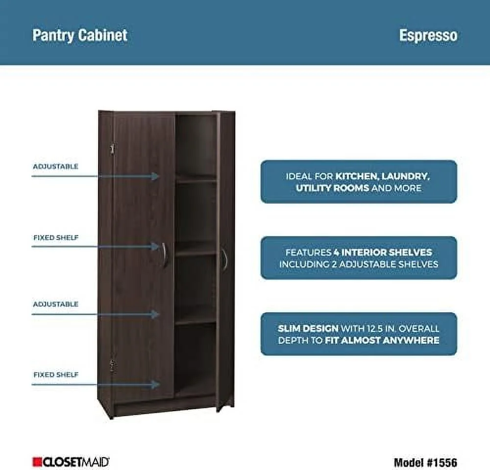 GEROBOOM Pantry Cabinet Cupboard with 2 Doors Adjustable Shelves  Standing   for Kitchen  Laundry or Utility Room  Dark Cherry