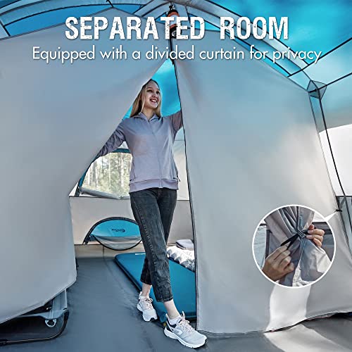 PORTAL 10 Person Camping Tent with Porch, Big Family Cabin Tent with 2 Rooms, 2 Doors, 2 Ground Vents, 6 Large Mesh Windows