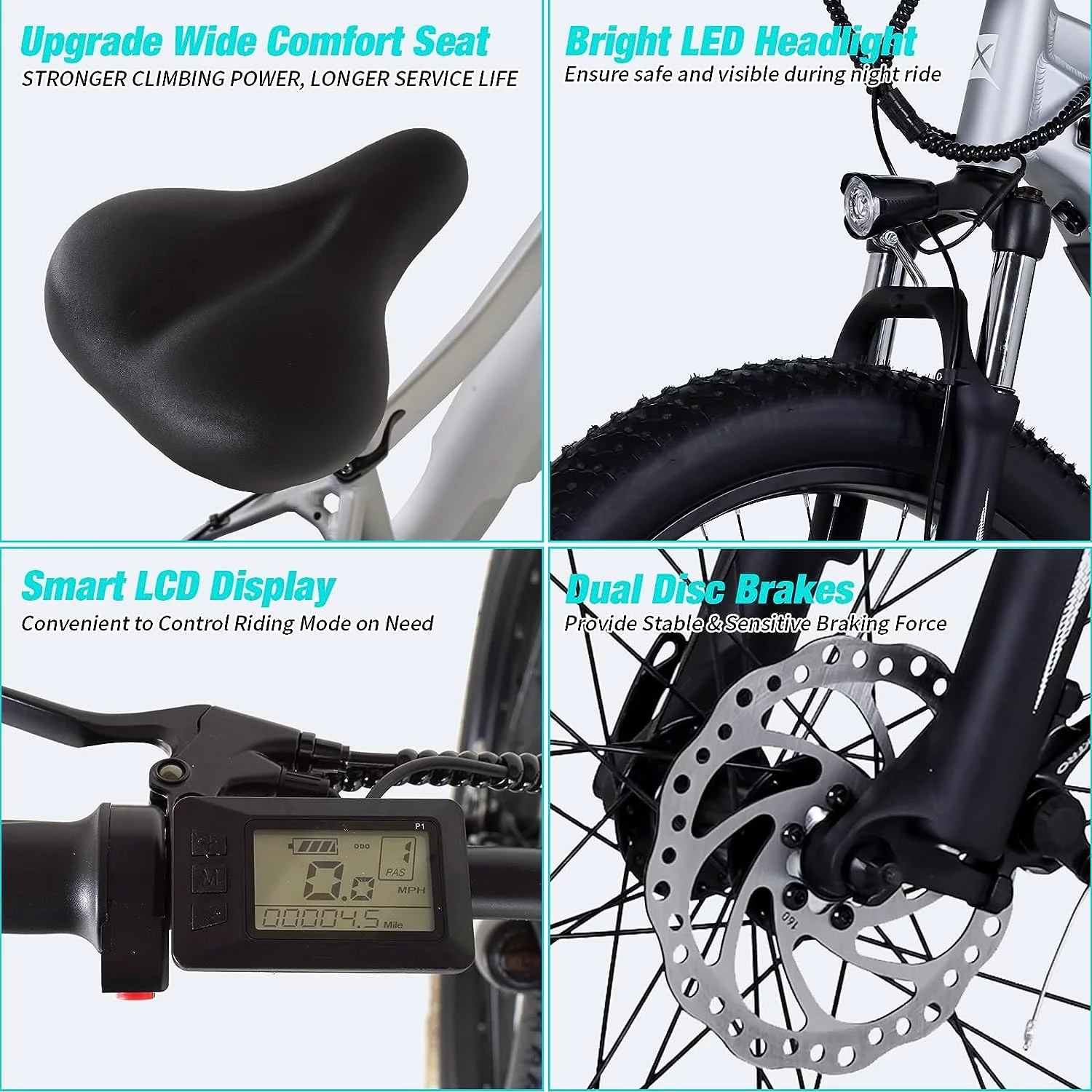 PEXMOR Electric Bike for Adults, 750W Ebike Electric Bicycle for Adults 48V 14AH Removable LG Battery, 26" Fat Tire Snow Beach Mountain E Bike