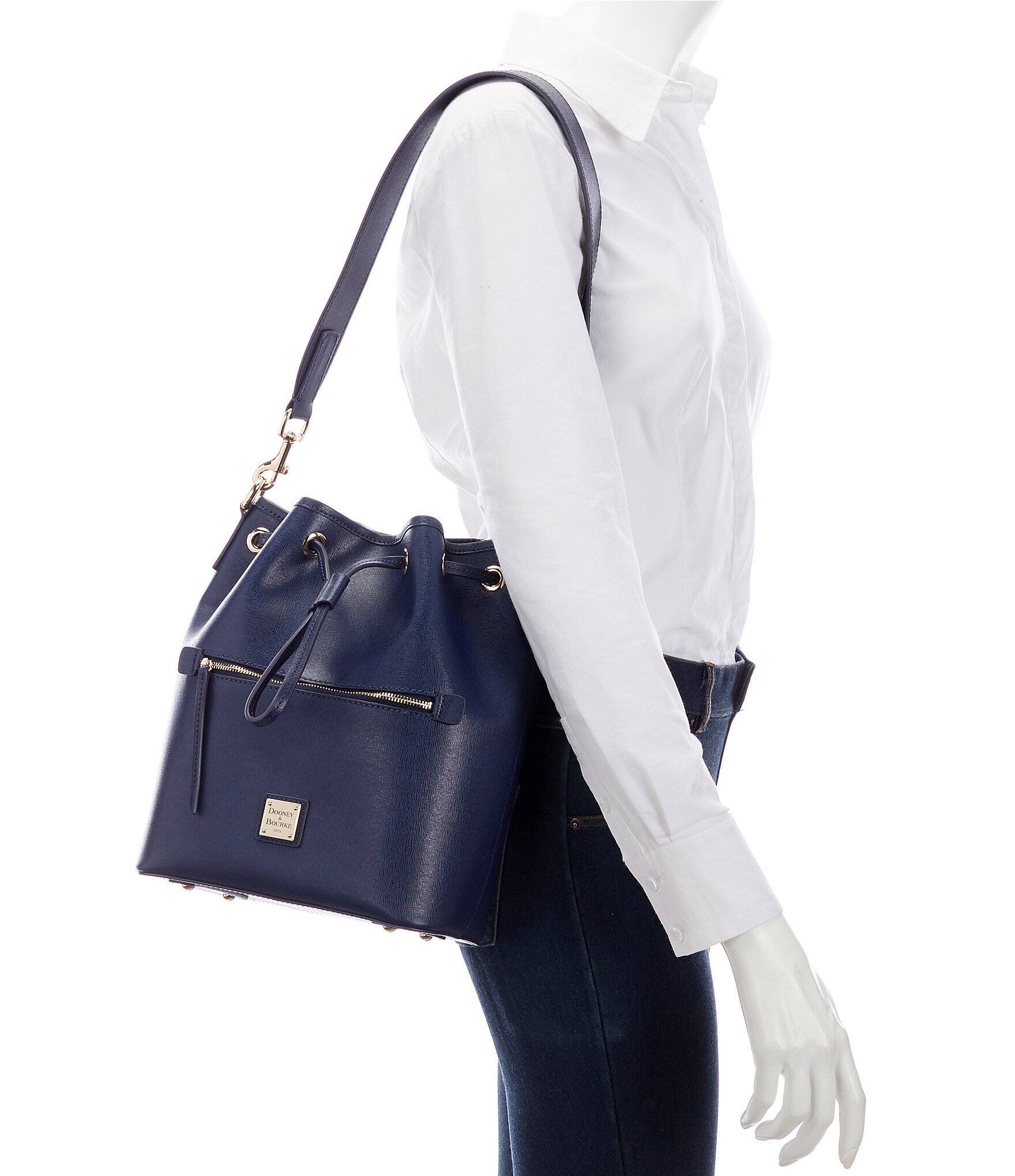 Dooney u0026 Bourke Leather Saffiano Drawstring Bag ,Marine