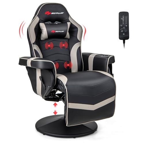 Goplus Massage Gaming Chair, Racing Style Gaming Recliner w/Adjustable Backrest and Footrest