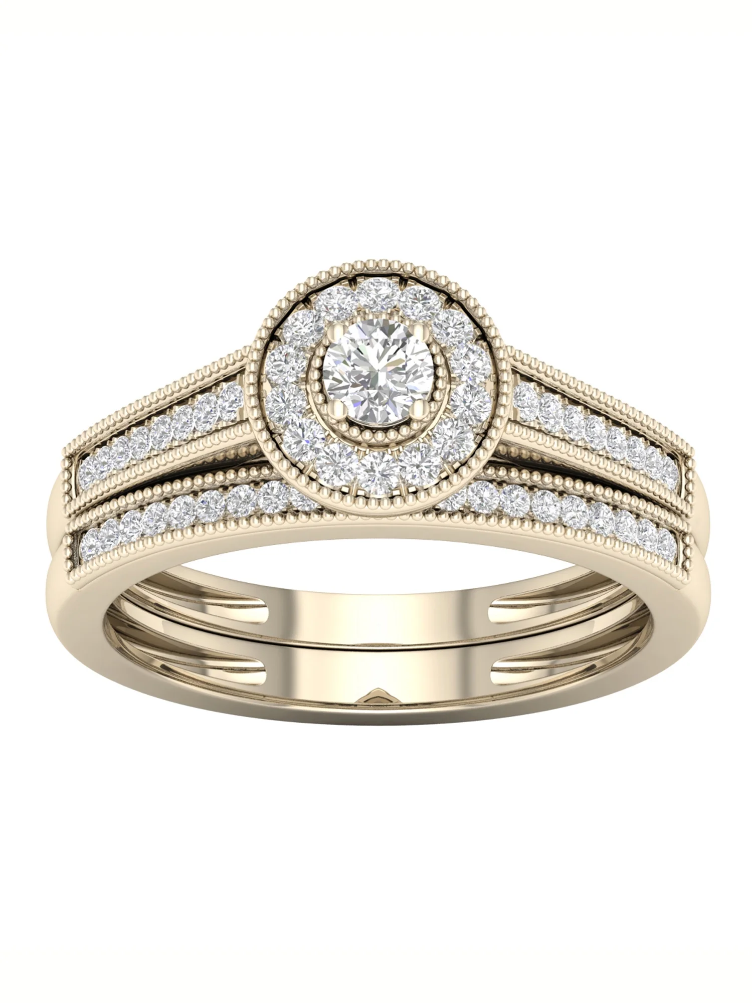 Imperial 1/3Ct TDW Diamond 10k Yellow Gold Halo Bridal Set (H-I, I2) - Curated Treasures Market