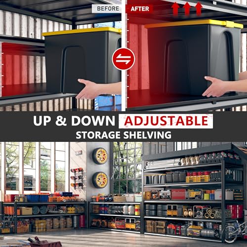 REIBII 60" W Garage Shelving 3000LBS Garage Shelving Heavy Duty Storage Shelves, 5 Tier Metal Shelves, Adjustable Industrial Shelf for Warehouse