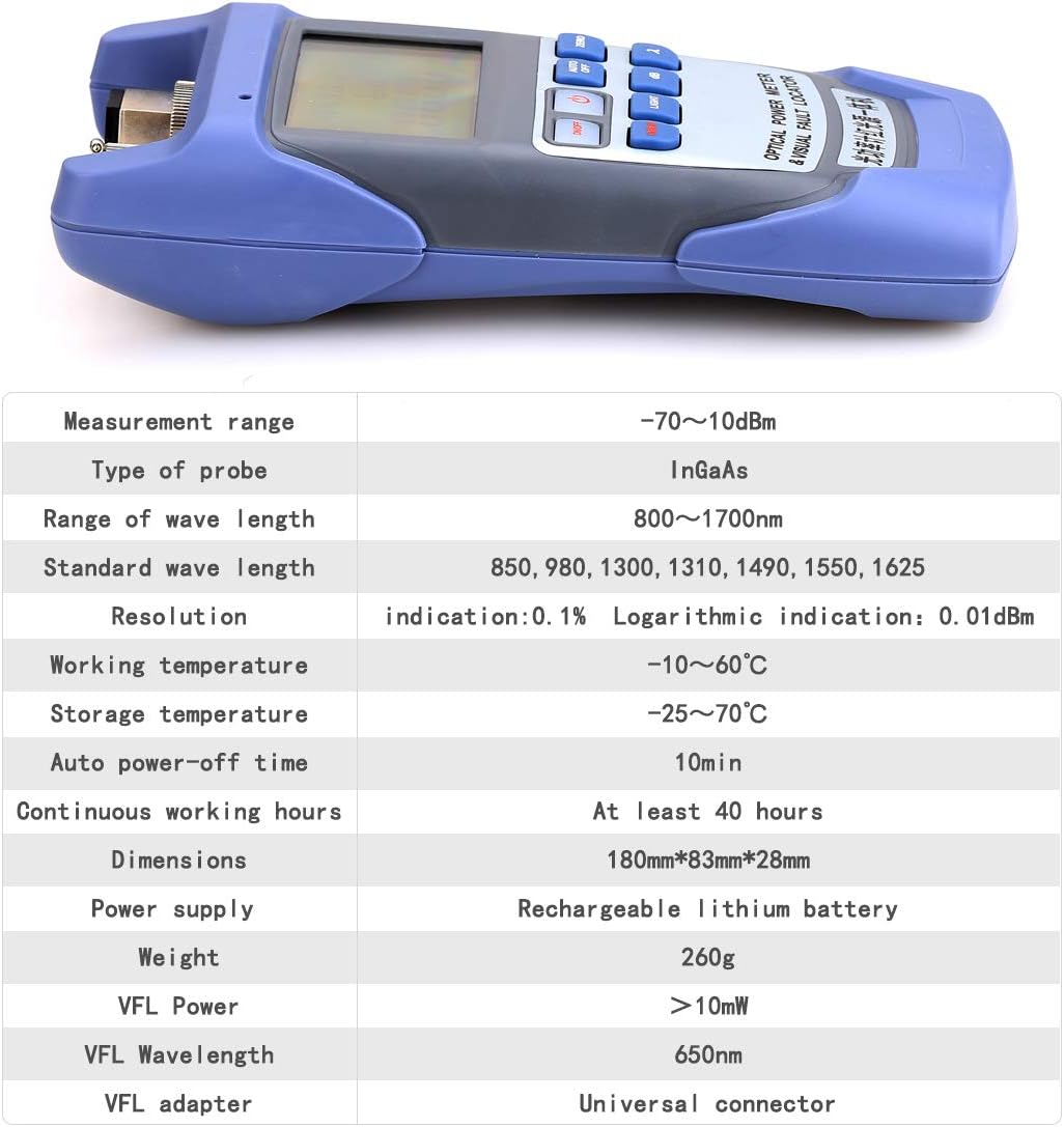 Portable ALL-IN-ONE Fiber Optical Power Meter -70 +10 with SC and FC Connector and 10KM Visual Fault Locator Fiber Optic Cable Tester