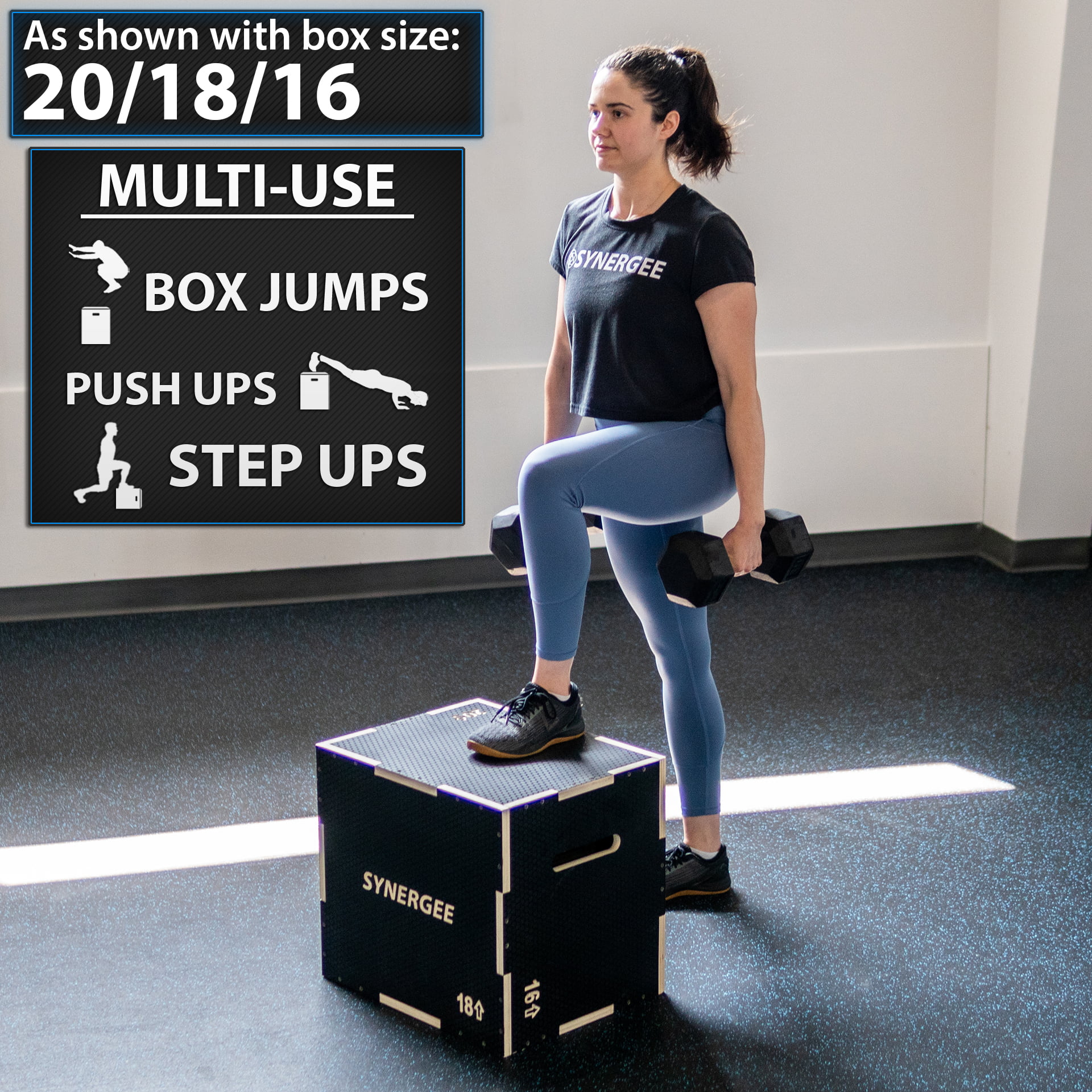 Synergee 3 in 1 Non-Slip Wood Plyometric Box for Jump Training and Conditioning 20/18/16